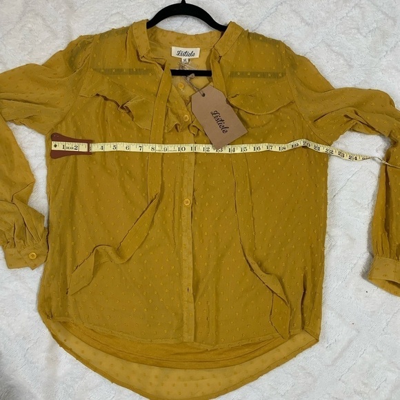 NWT Listicle Mustard Polka Dot Texture Button Up Blouse Top Lined. SZ L - Picture 9 of 10